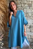 Tasha Cushion Cotton Oversized Shirt Tunic Denim
